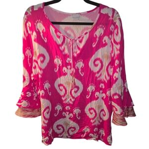 Chico's sz. Xlarge pink/white/gold blouse